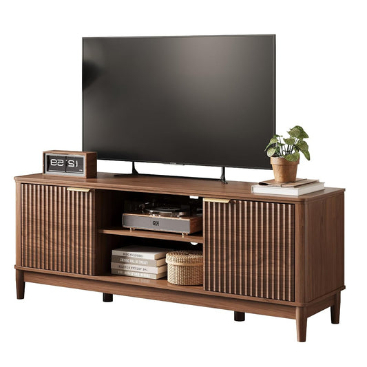 Mid Century Modern Fluted TV Stand for 65" TV, Walnut