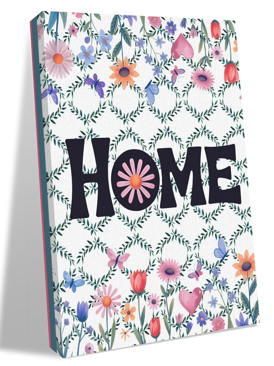 NuYeBiofx Home Words Farmhouse Wildflowers Canvas Wall Art Prints,40"x28" Framed Picture Artwork Pink Border Printed Canvas Oil Painting for Living Room Bedroom Office,Ready to Hang