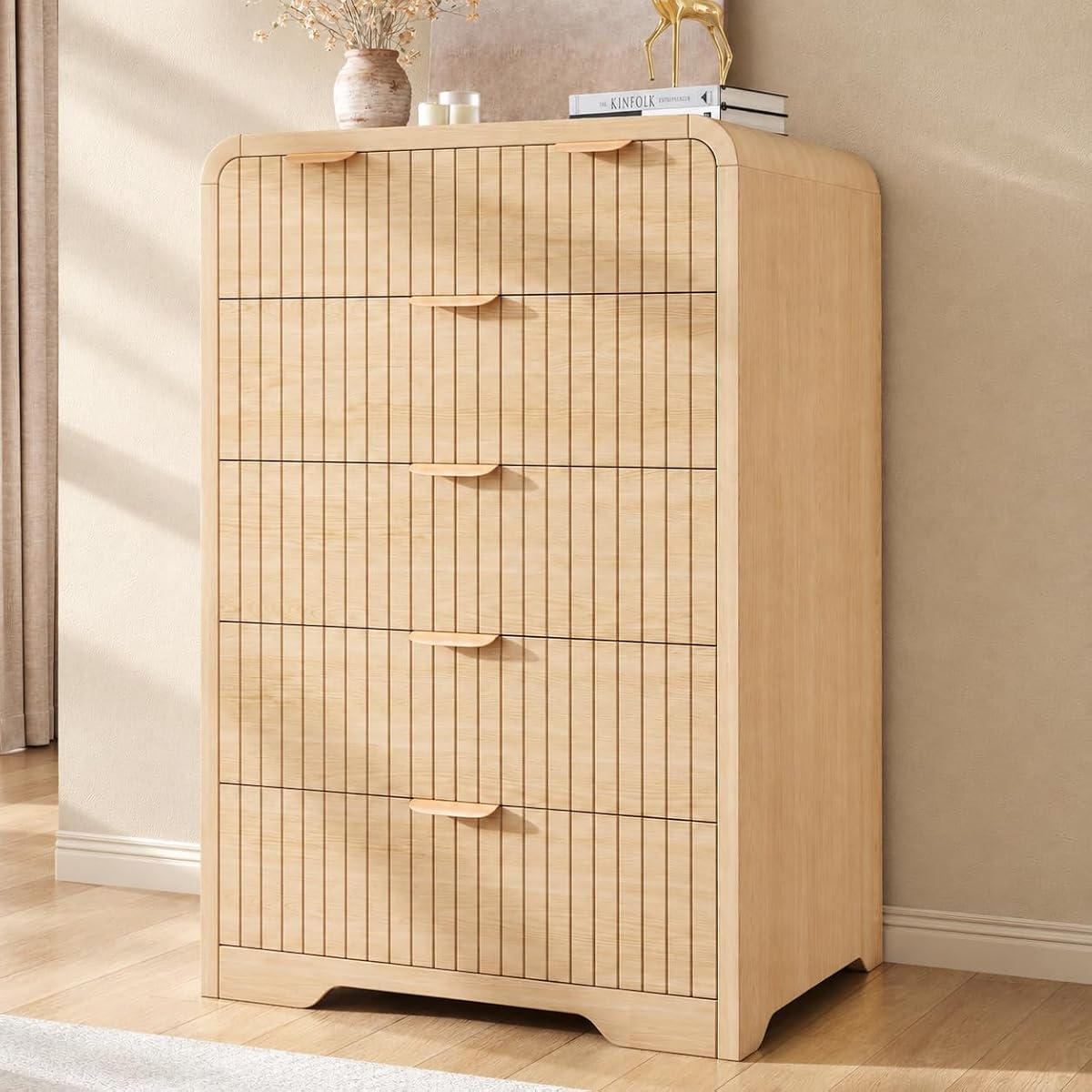 Fluted 6 Drawer Dresser for Bedroom, 43" Tall Dresser Chest of Drawers