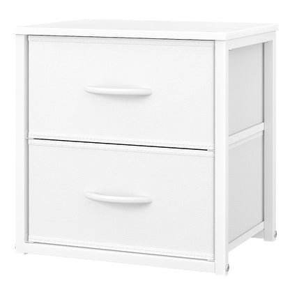 Stackable Storage Drawers, White Closet Organizer with Wooden Top & Metal Frame