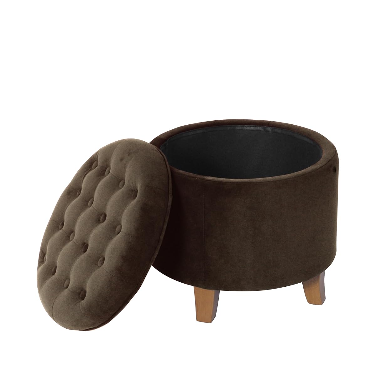 19" Velvet Button Tufted Round Storage Ottoman - Brown Velvet