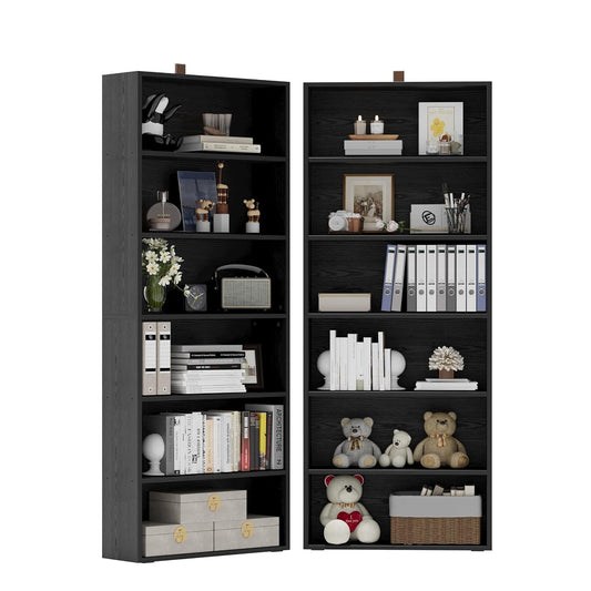 Bookshelves and Bookcases Set of 2 Floor Standing 6 Tiers Display Storage Shelves 70 in Tall Bookcase Home Decor Furniture for Home Office, Living Room, Bed Room