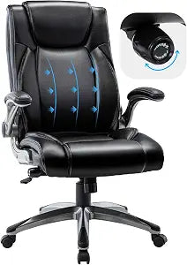 Executive Office Ergonomic Chair with Thick Bonded Leather, Flip-up Armrests, view 2