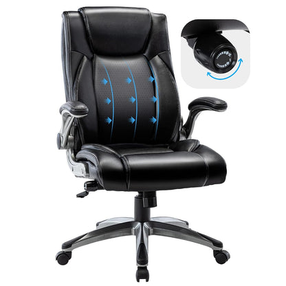 Executive Office Ergonomic Chair with Thick Bonded Leather, Flip-up Armrests