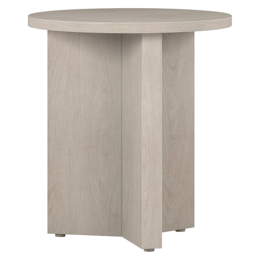 20" Round Side Table, Nightstand, End Table, Beech White | Scandinavian-inspired round end table with an X-base and clean lines for living rooms, offices, or bedrooms