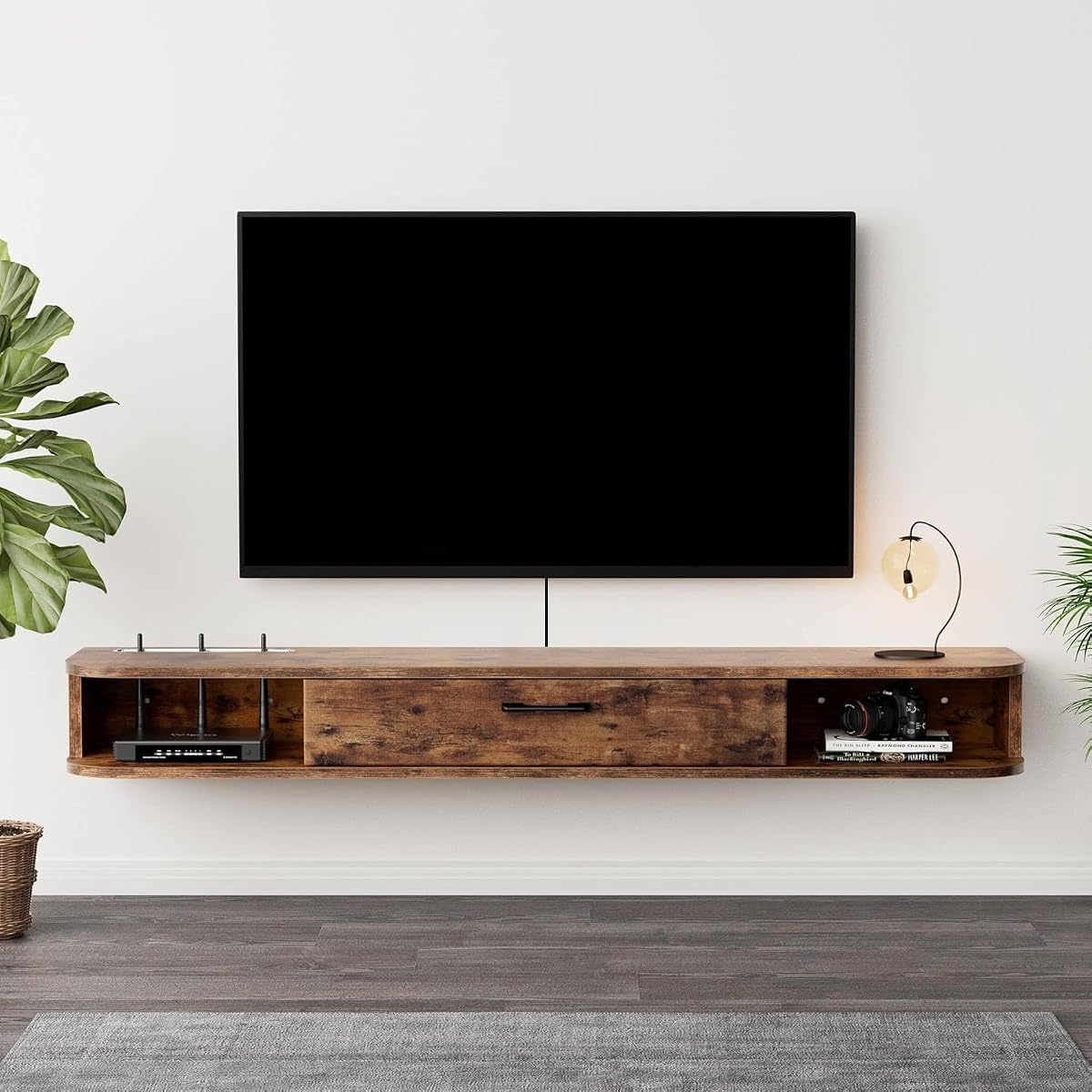 Floating TV Unit, 47'' Wall Mounted TV Cabinet, Floating Shelves with Door