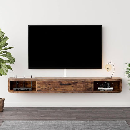 Floating TV Unit, 47'' Wall Mounted TV Cabinet, Floating Shelves with Door