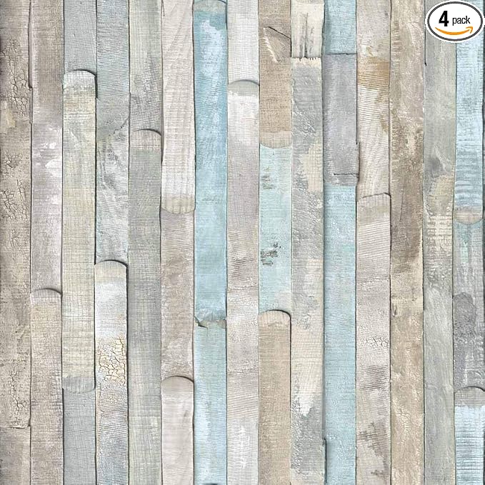 346-0644-4PK Decorative Self-Adhesive Film, Beach Wood, 17" x 78" Roll, 4-Pack