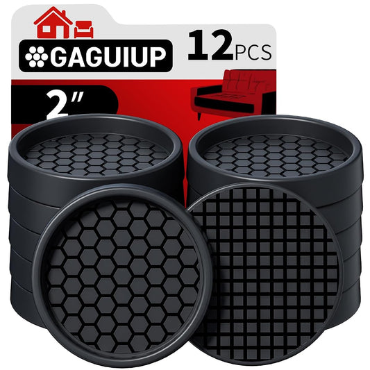 Non Slip Furniture Pads - 2" Anti Skid Caster Cups, 12PCS Round Furniture Coasters for Hardwood Floors, Anti Slide Furniture Cup Bed Couch Floor Protectors,Furniture Stoppers to Prevent Sliding(Black)