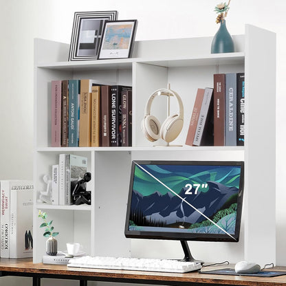Desktop Bookshelf 36" Tall, White Desk Hutch for Dorm Computer Desk