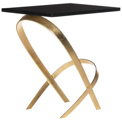 Safavieh Home Collection Dovie Black and Gold Leaf Glass Top Side Table