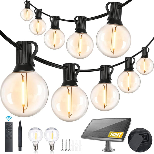 Solar G40 outdoor string lights with remote, dimmable