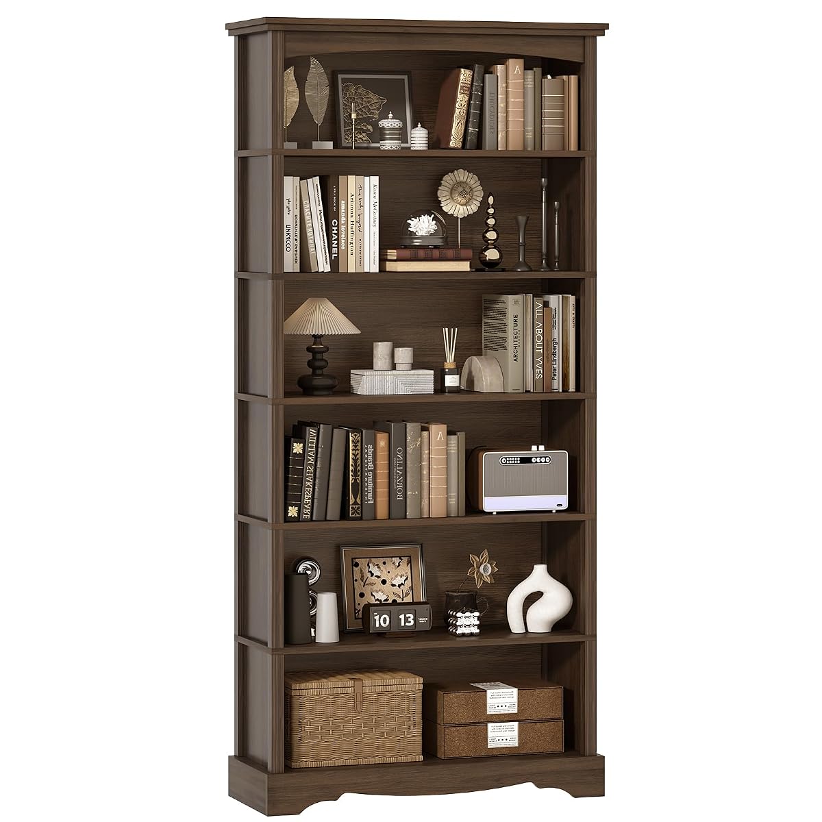 6-Tier Wooden Bookshelf, 76 Inch Tall Bookshelf with Storage