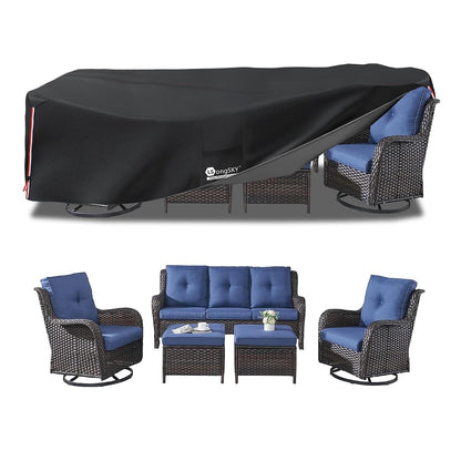 Outdoor Furniture Covers Waterproof,600D Heavy Duty Patio Furniture Covers for 6/7/8 PCS Sets Sectional Sofa Couch Rocking Swivel Chairs Ottomans Coffee Table,111L x 74W x 28H inch Black