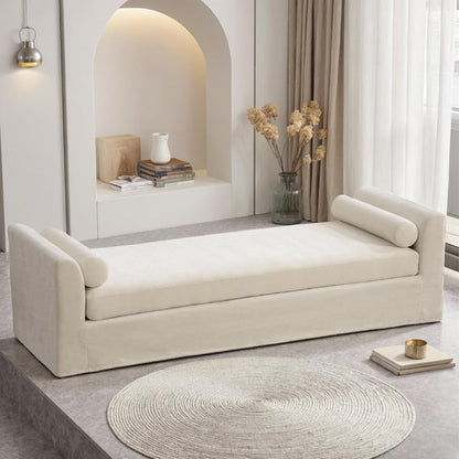 88.6" Beige Oversized Chaise Lounge Bench with 2 Headrest