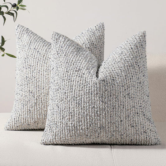 Striped Throw Pillow Covers 18x18 Set of 2 Blue Textured Boucle Chic Morden