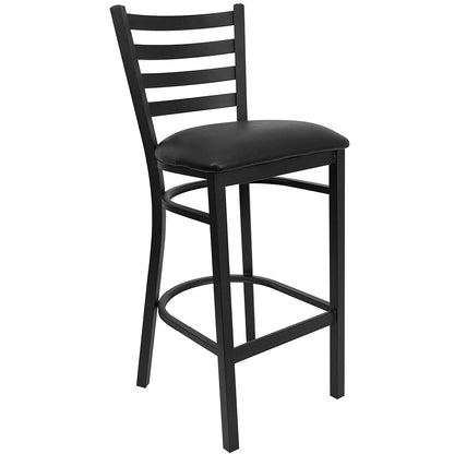 Hercules Series Ladder Back Metal Restaurant Barstool, Modern Upholstered Armless Bar Height Chair for Restaurants and Kitchens, Black