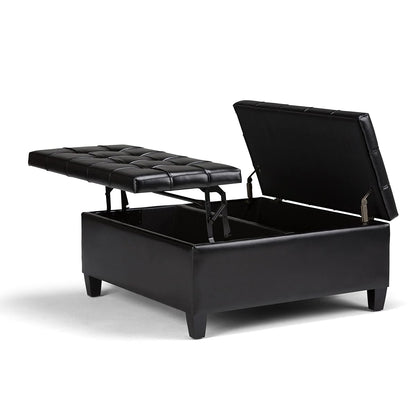 Harrison Coffee Table Storage Ottoman - 36 inch Wide Upholstered Vegan Leather Square Lift-Top Ottoman in Midnight Black, Transitional Ottoman for Living Room with Hidden Storage