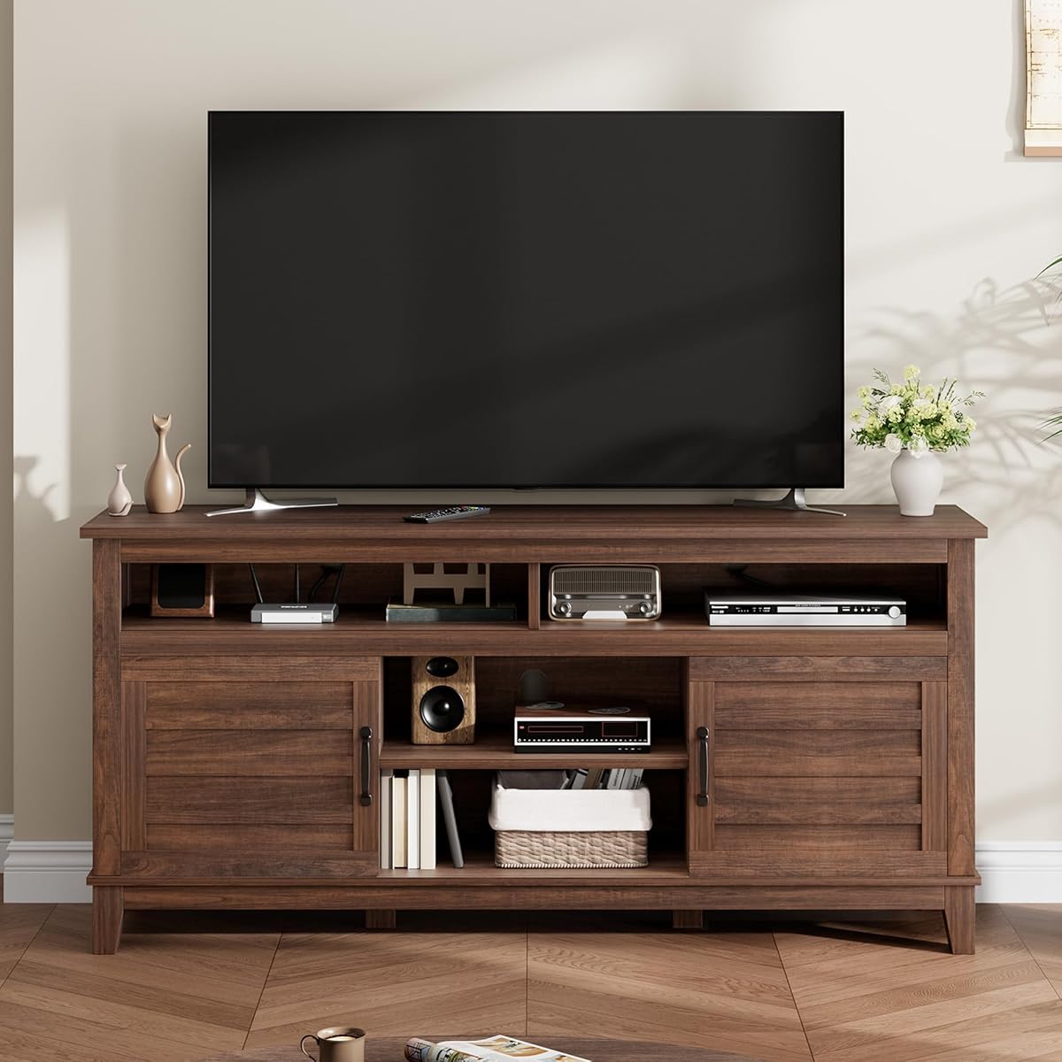 63 Inch TV Stand, Entertainment Center with Adjustable Shelves
