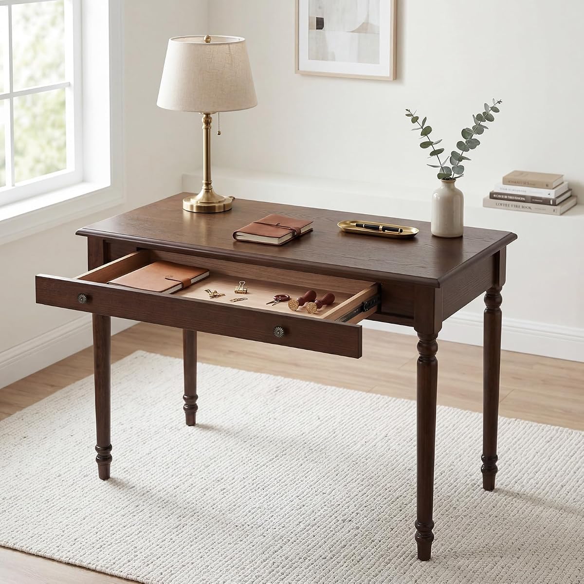 42 x 22 Inch Home Office Desk，Writing Desk with Drawer, Walnut
