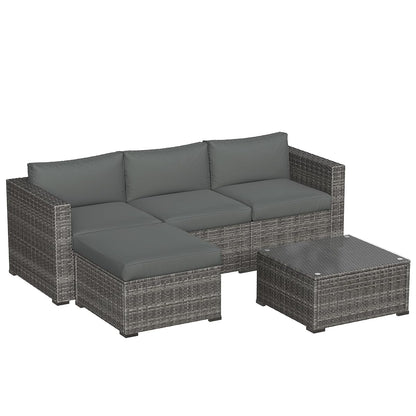 5 Piece Outdoor Patio Sectional Furniture Set, Weather Resistant Rattan Outside Couch, Waterproof Conversation Sofa for Balcony, Porch, Backyard, Deck, Garden, Grey