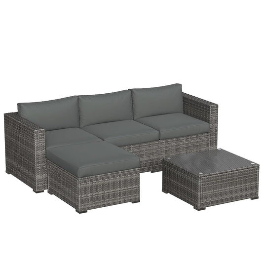 5 Piece Outdoor Patio Sectional Furniture Set, Weather Resistant Rattan Outside Couch, Waterproof Conversation Sofa for Balcony, Porch, Backyard, Deck, Garden, Grey