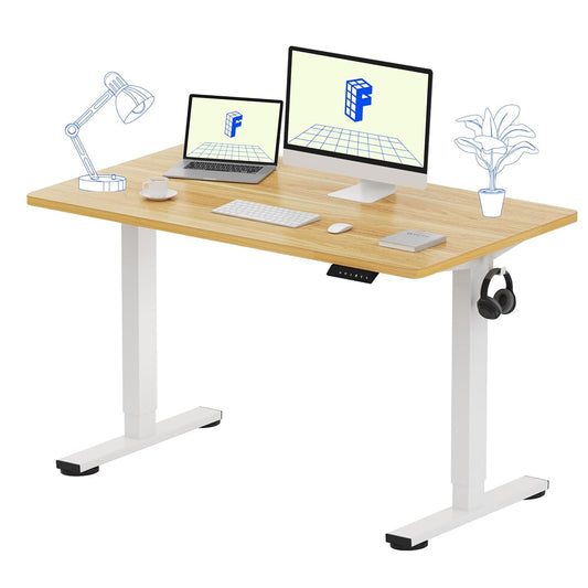 FLEXISPOT EN1 One-Piece Standing Desk 48 x 24 Inches Height Adjustable Electric Sit Stand Up Desk for Home Office (White Frame + Maple Desktop)