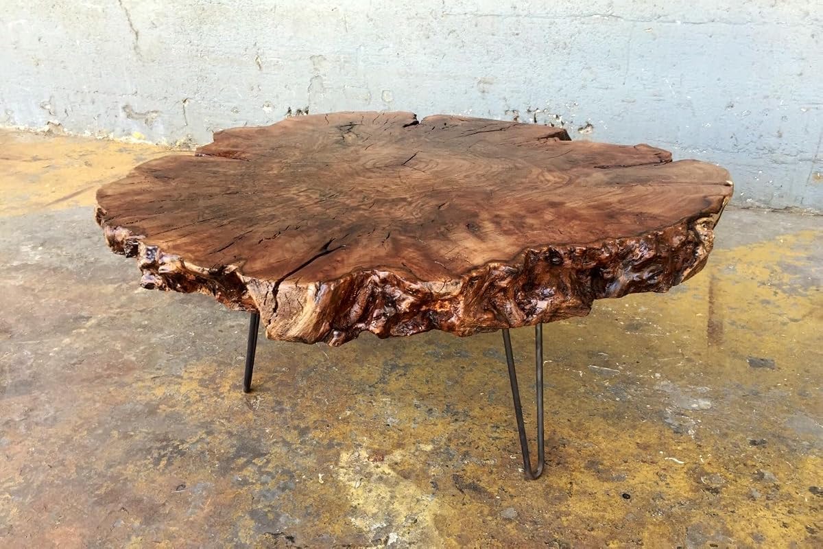 Unique Live Edge Crosscuts Epoxy Resin Coffee Table, 30 x 30 Inches, Customizable Color
