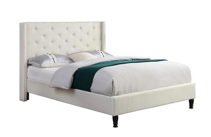 HomeLife Premiere Classics Cloth Light Beige Cream Linen 51" Tall Headboard Platform Bed with Slats Full - Complete Bed 5 Year Warranty Included-007
