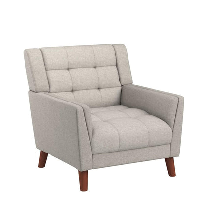 Evelyn Mid Century Modern Fabric Arm Chair, Beige & Walnut (305538