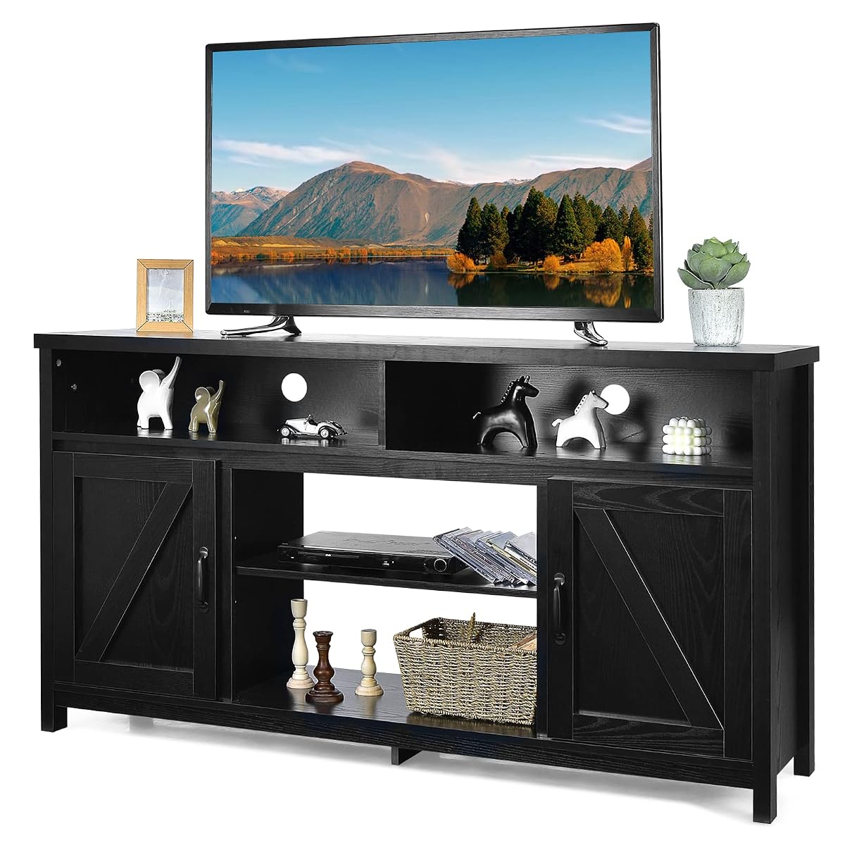 Modern Farmhouse TV Stand, 59-Inch Storage Cabinet for TVs Up to 65 Inches