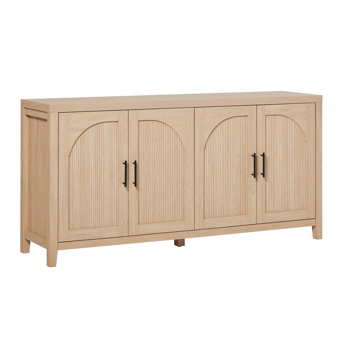 Sasha 4-Door Reeded Sideboard Buffet with Cord Management, 60 Inch, Coastal Oak