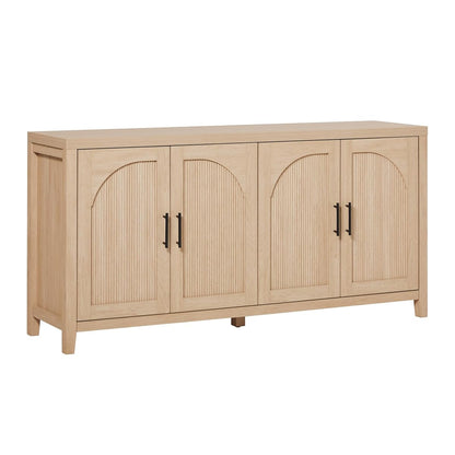 Sasha 4-Door Reeded Sideboard Buffet with Cord Management, 60 Inch, Coastal Oak