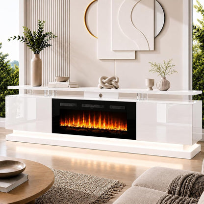 70" Fireplace TV Stand for TVs up to 80", White & Black