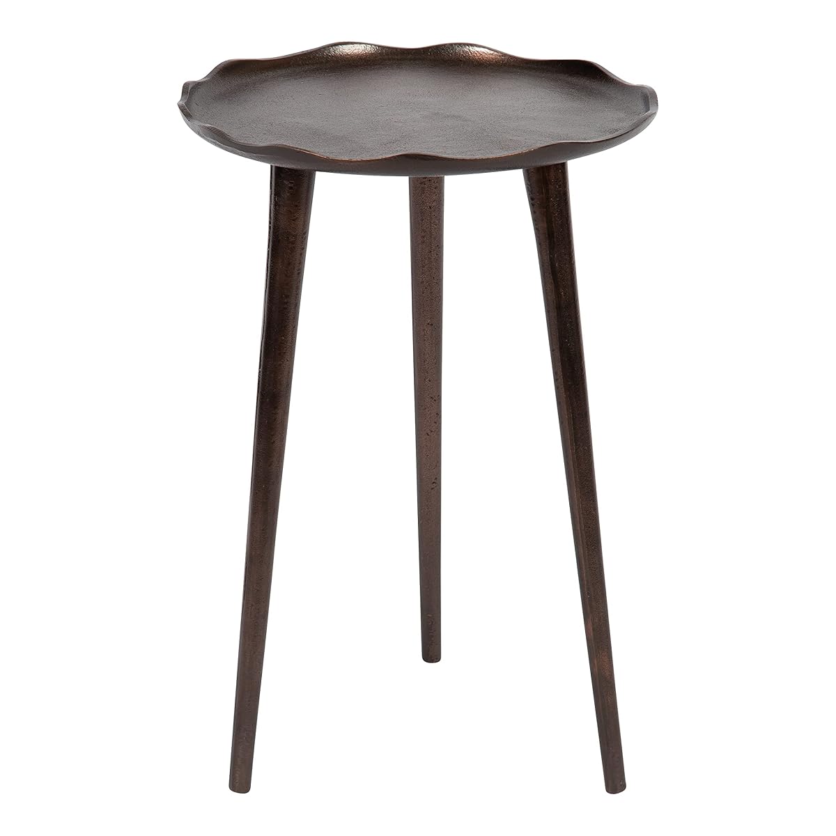 Alessia Modern Round Metal Side Table; 15 x 15 x 22; Bronze; Decorative Glam Cast Aluminum End Table with Deckled Edge for Bedroom Nightstand or Living Room Accent