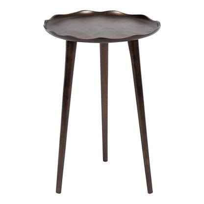 Alessia Modern Round Metal Side Table; 15 x 15 x 22; Bronze; Decorative Glam Cast Aluminum End Table with Deckled Edge for Bedroom Nightstand or Living Room Accent