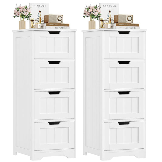 Bathroom Storage Cabinet, Set of 2, Bathroom Cabinet with 4 Drawers, 11.8” x 11.8” x 32.5” Freestanding Entryway Cupboard Storage Organizer Unit Home Furniture Decor, White