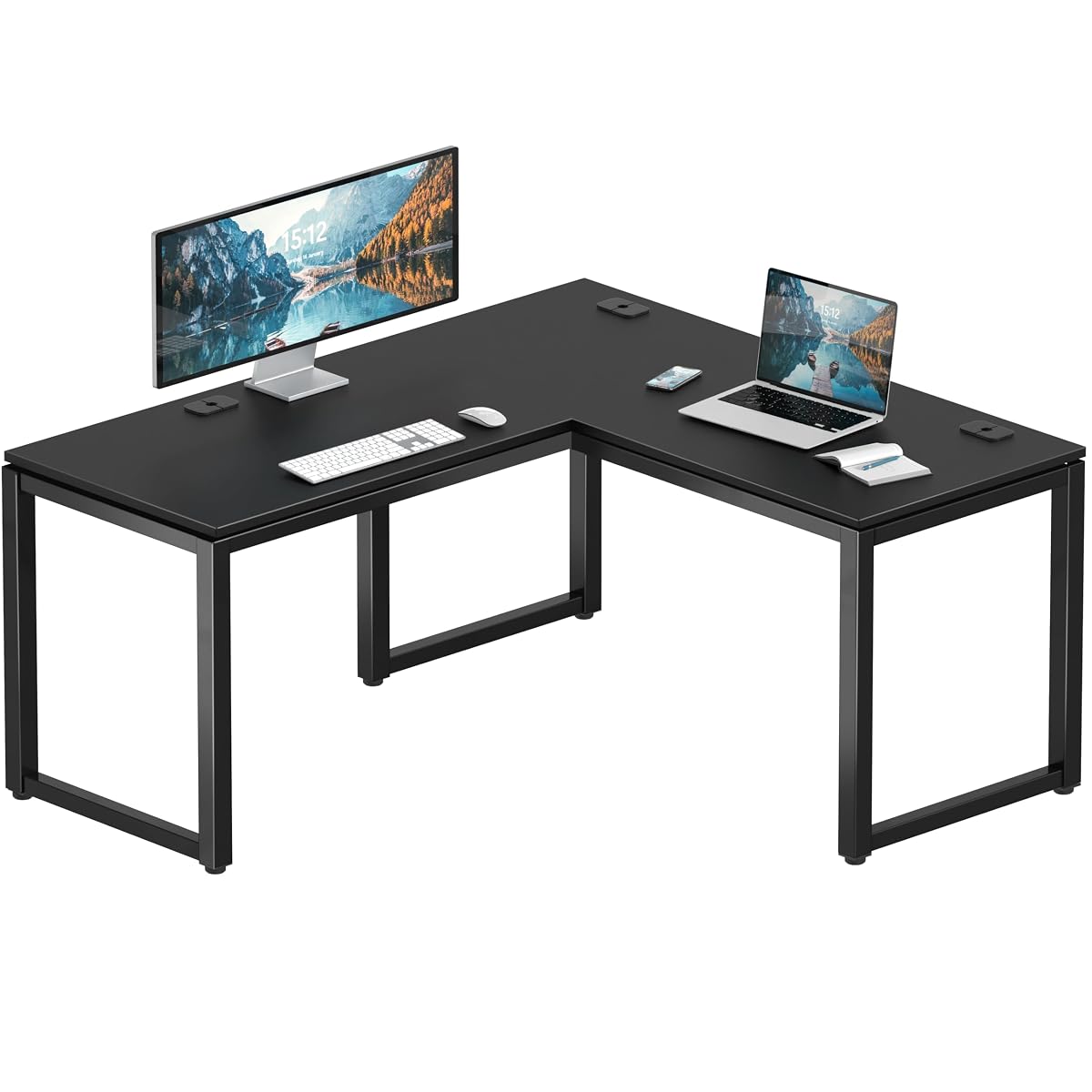 55 x 60 Commercial-Grade L-Shape Corner Office Computer Desk, Black