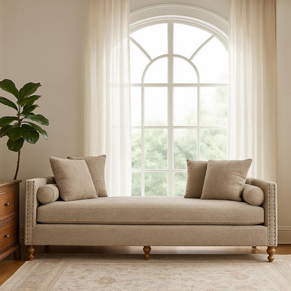 75.2" Oversized Chaise Lounge, Chenille End of Bed Bench with Tufted Arms