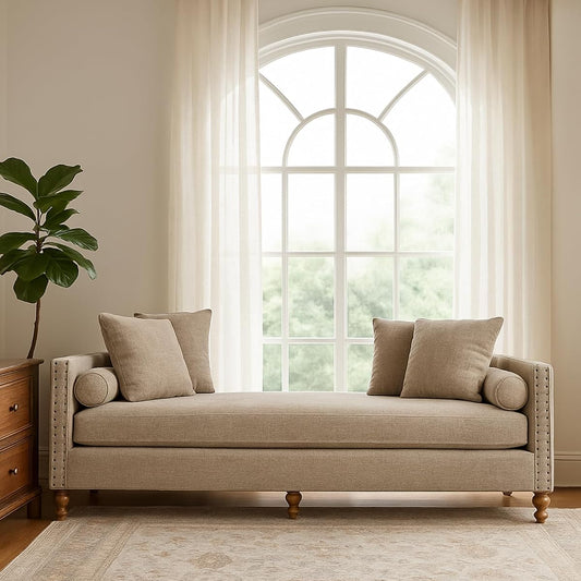 75.2" Oversized Chaise Lounge, Chenille End of Bed Bench with Tufted Arms