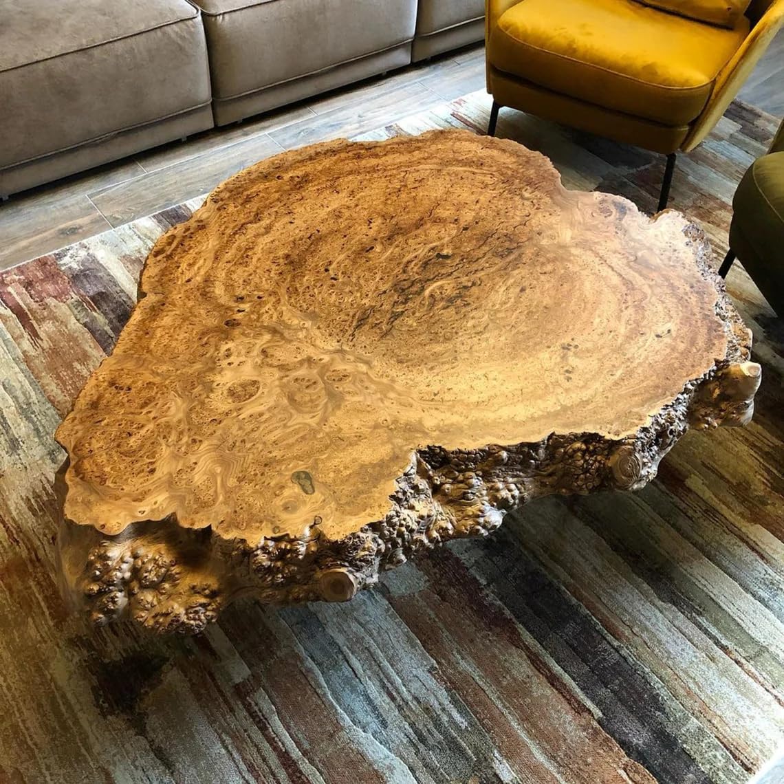 RESINHOMEFURNITURE Premium Solid Wood Live Edge Round Coffee Table Patio Table Console Table Living Room Table Hallway Table Office Table Corner Table End Table (Without Stand, 66 x 66 Inches)
