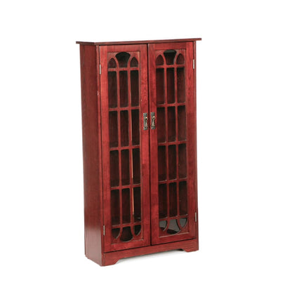 Window Pane Media Cabinet - Cherry - Transitional Design, Brown Glass and Wood - Ideal for Home Office, Living Room (MS1073)