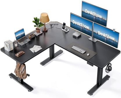 L-Shaped Standing Desk - 63 x 55 Inch Adjustable Corner Standing Desk with Charging Station - L Shape Sit Stand Table with Memory Controller, Splice Board for Home Office