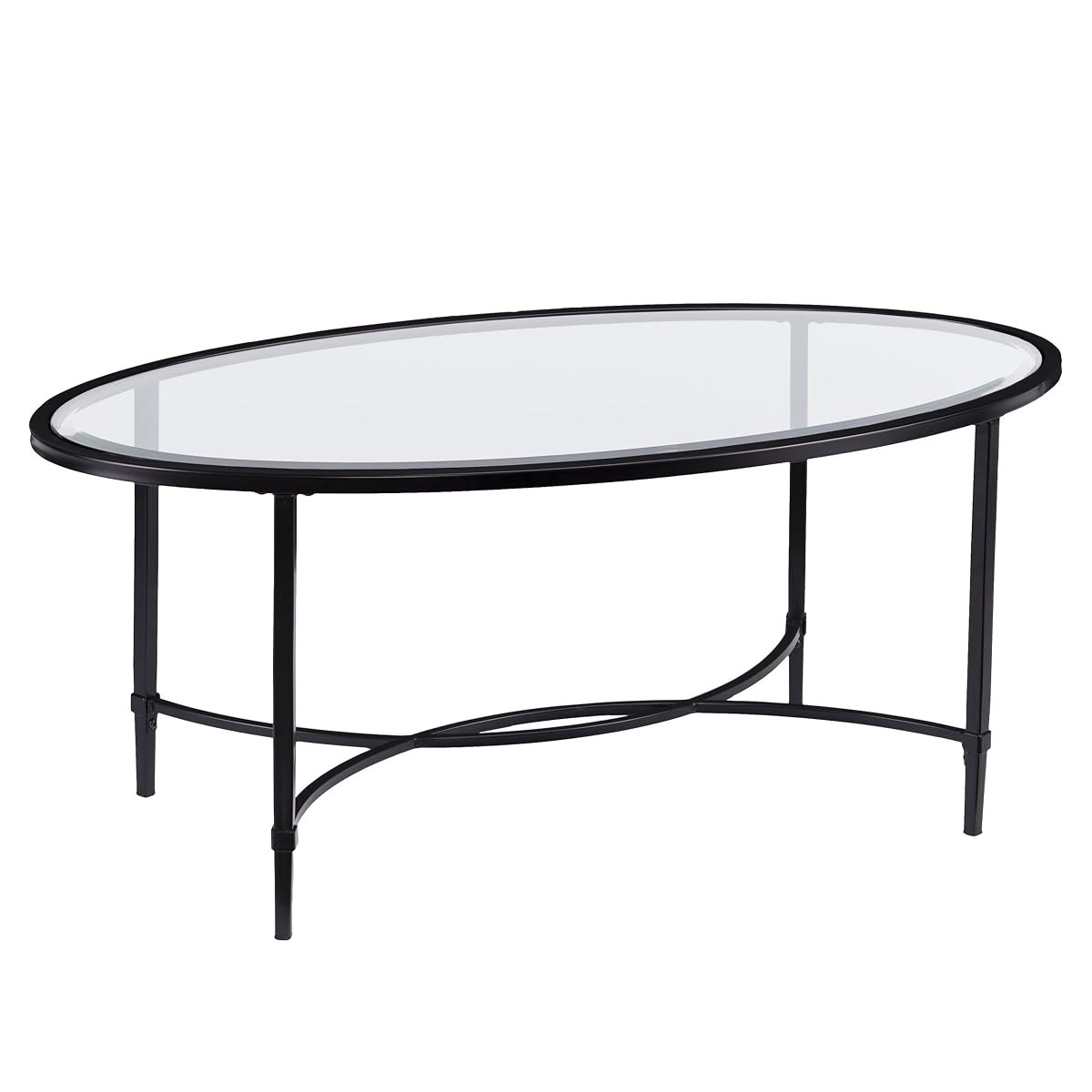 Quinton Metal/Glass Oval Cocktail Table - Black, 45 in x 25 in x 19 in