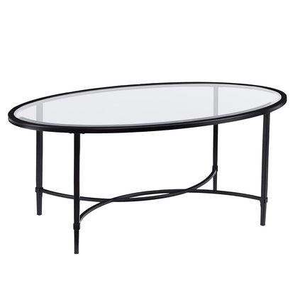 Quinton Metal/Glass Oval Cocktail Table - Black, 45 in x 25 in x 19 in