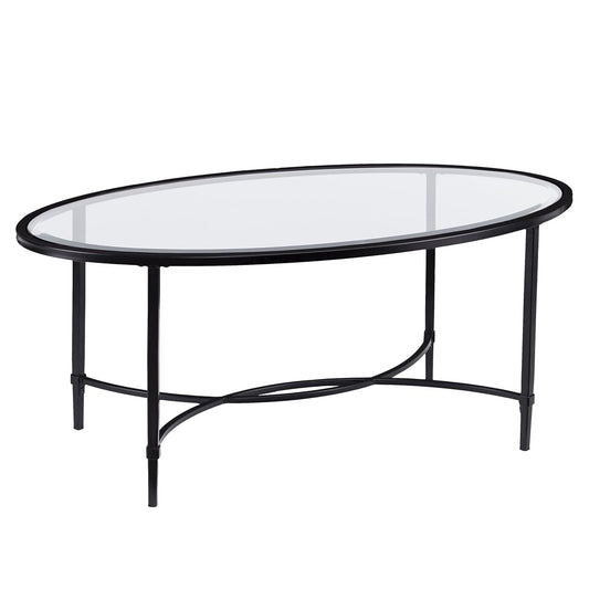 Quinton Metal/Glass Oval Cocktail Table - Black, 45 in x 25 in x 19 in
