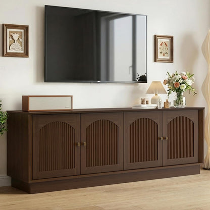 Fluted TV Stand for 75 Inch TVs, Modern Entertainment Center, Walnut