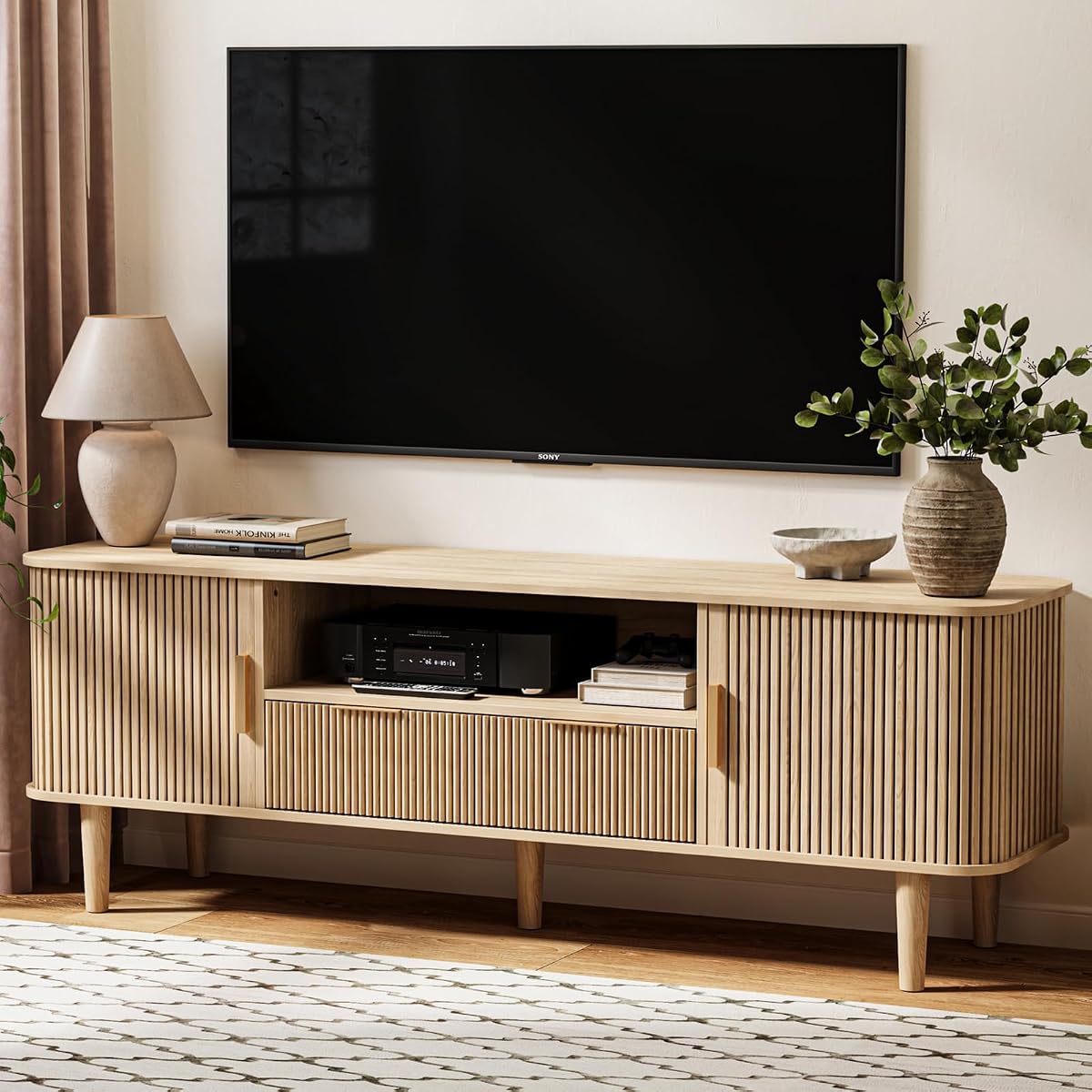 62.4 Inch Fluted TV Stand, Modern Media Console Fits TVs up to 75"