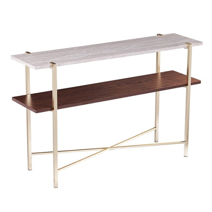 Ardmillan Two-Tier Faux Marble Top 47.25" Console Table, Brass/Dark Tobacco/White