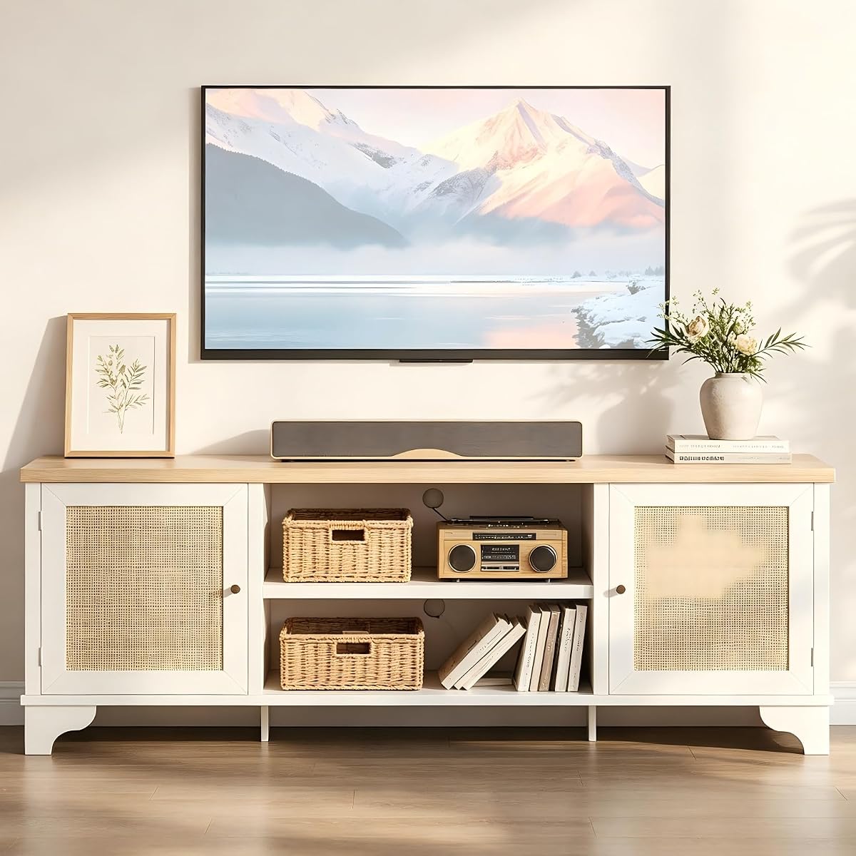 Rattan TV Stand for 65 in TV